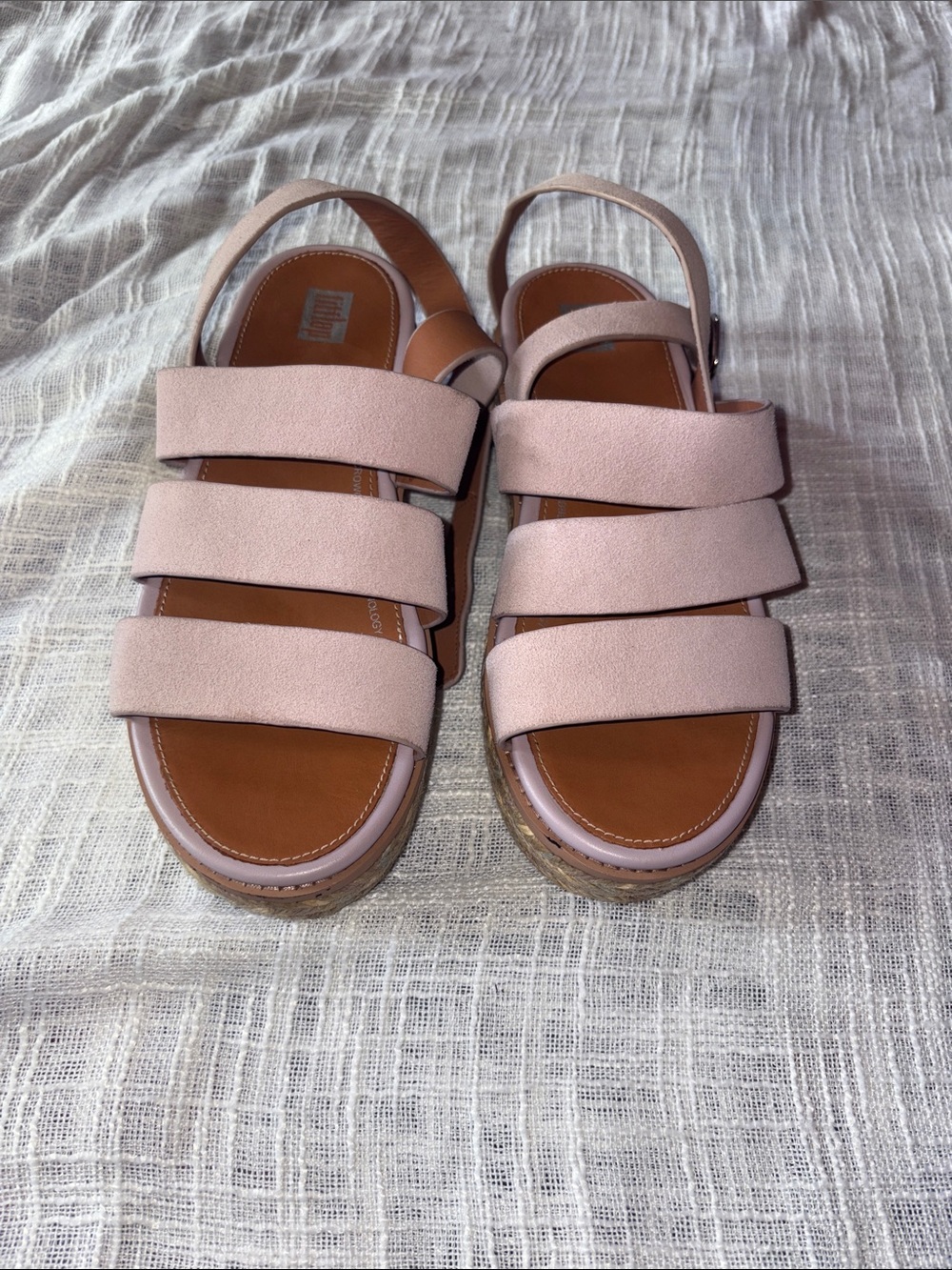 Womens Pink Triple-Strap Slingback Wedges